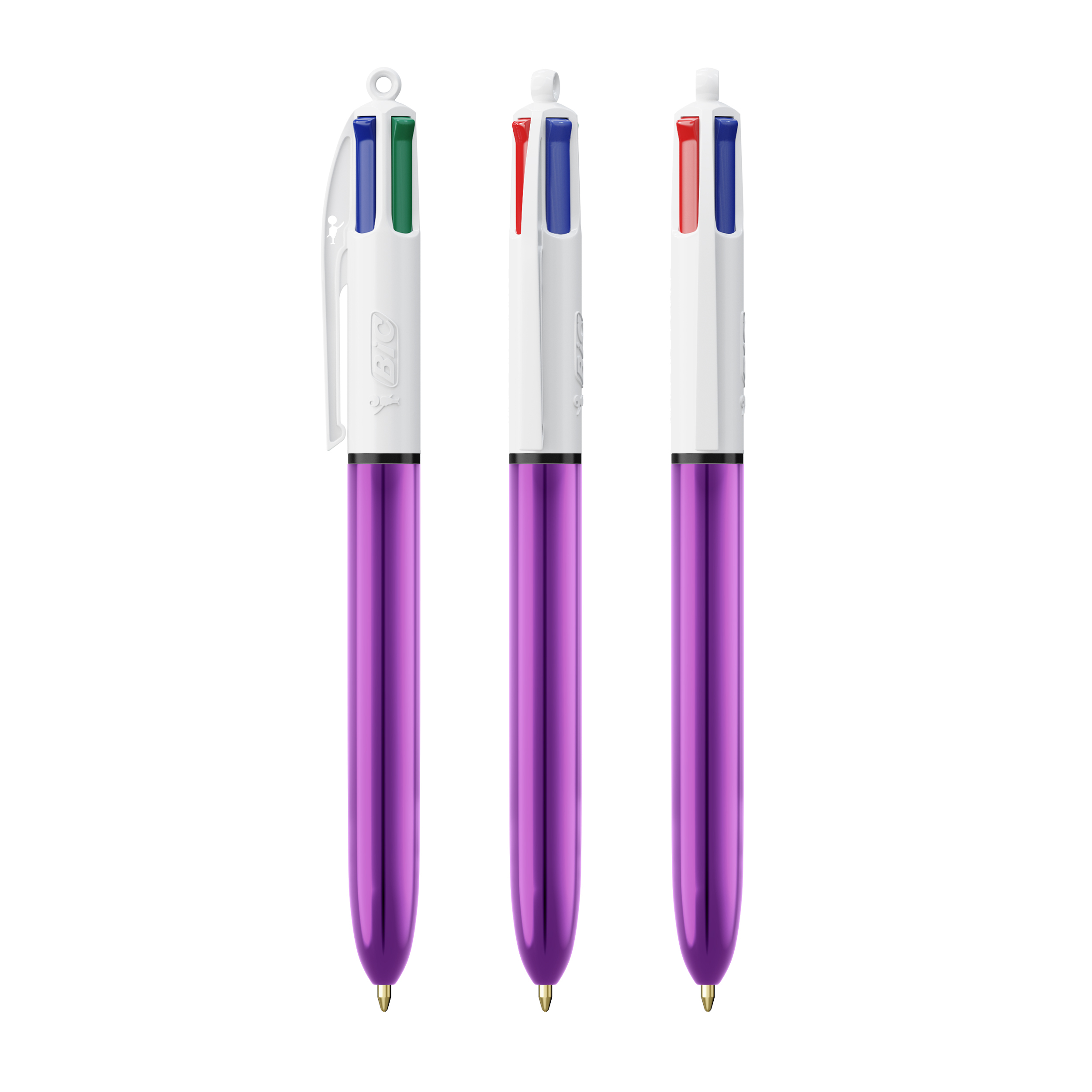 Stylo bille 4 couleurs publicitaire BIC® Shine Blanc - Violet Metallique